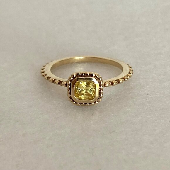 Gold Vermeil Sterling Silver 925 Square Yellow Cubic Zirconia Solitaire Ring 5 - Picture 13 of 16